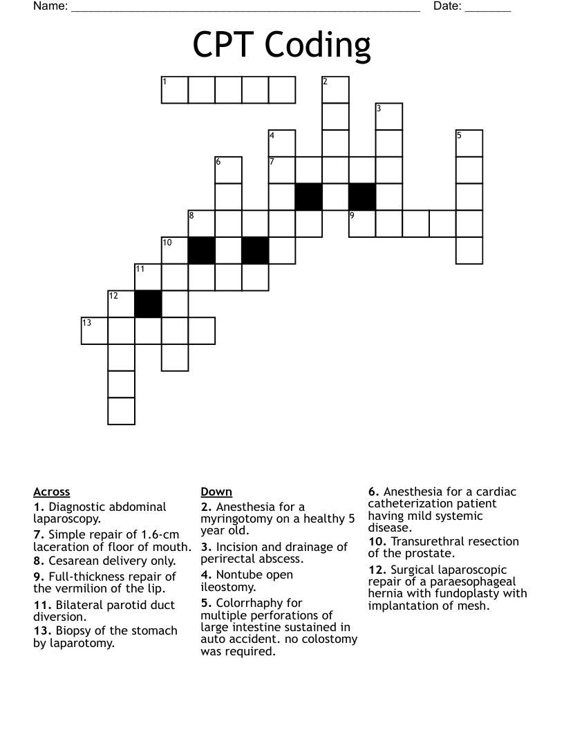 CPT Coding Crossword