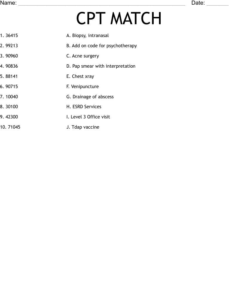 CPT MATCH Worksheet