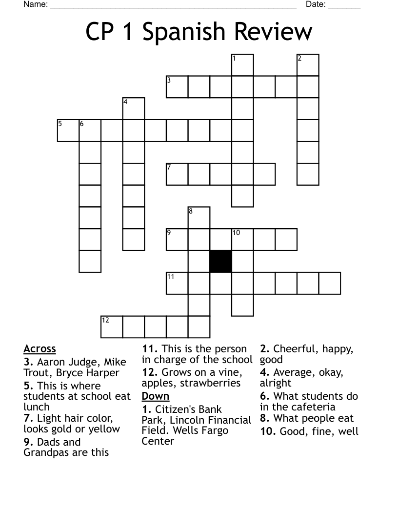 CP 1 Spanish Review Crossword