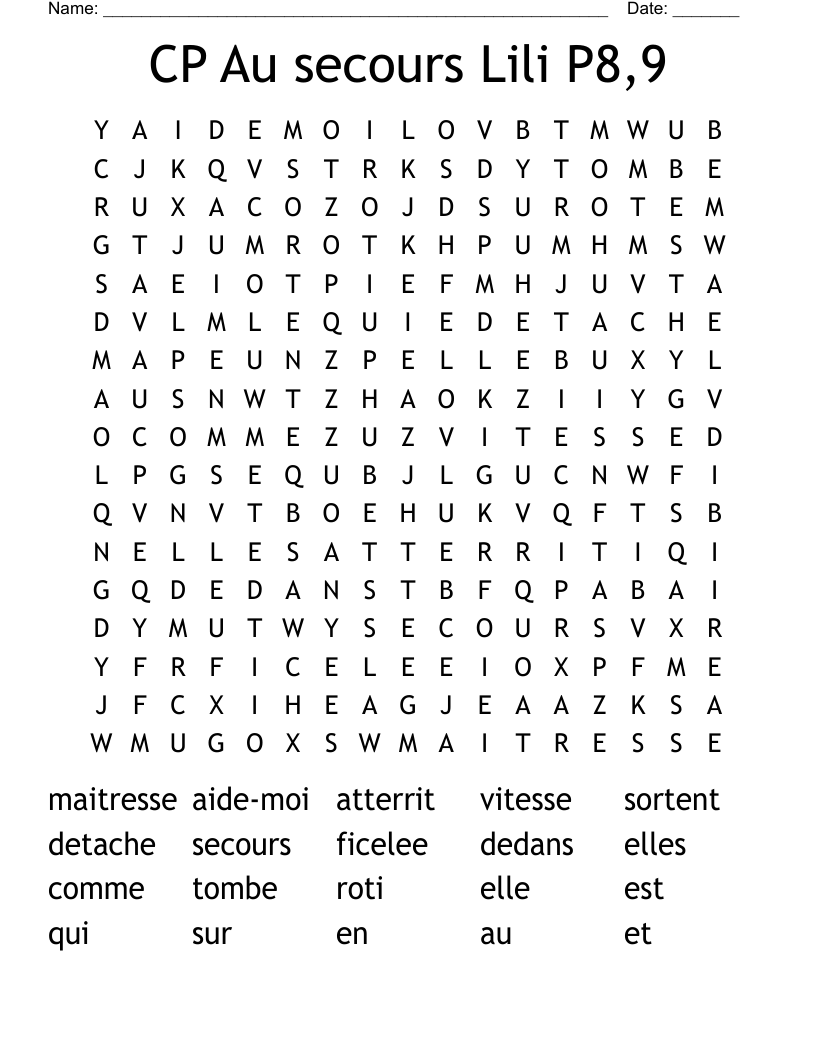 CP Au secours Lili P8,9 Word Search