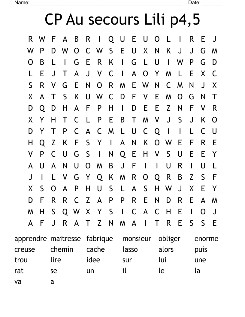 CP Au secours Lili p4,5 Word Search