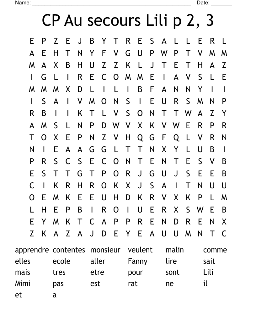 CP Au secours Lili p 2, 3 Word Search