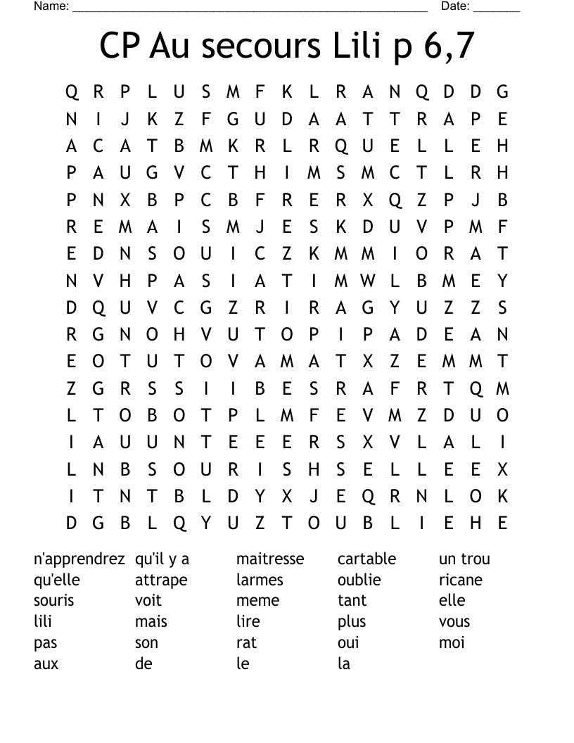 CP Au secours Lili p 6,7 Word Search