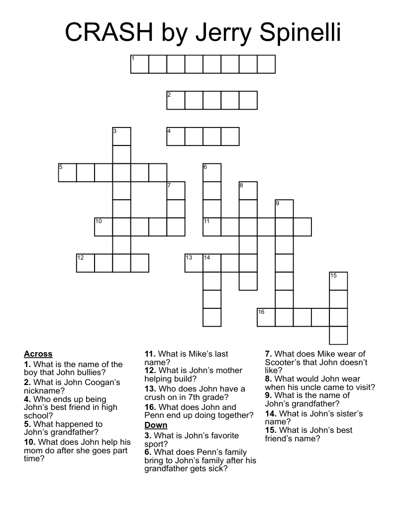 CRASH by Jerry Spinelli  Crossword