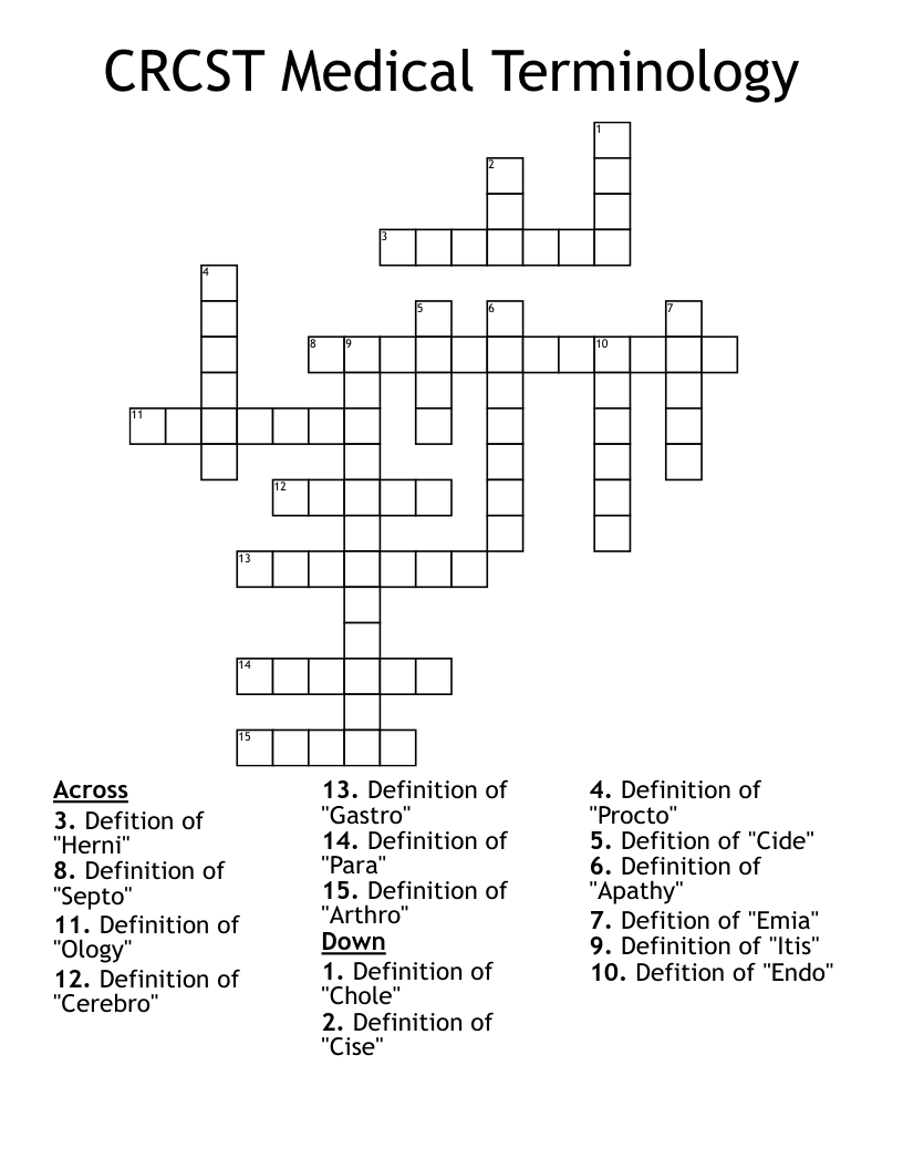 CRCST Medical Terminology Crossword