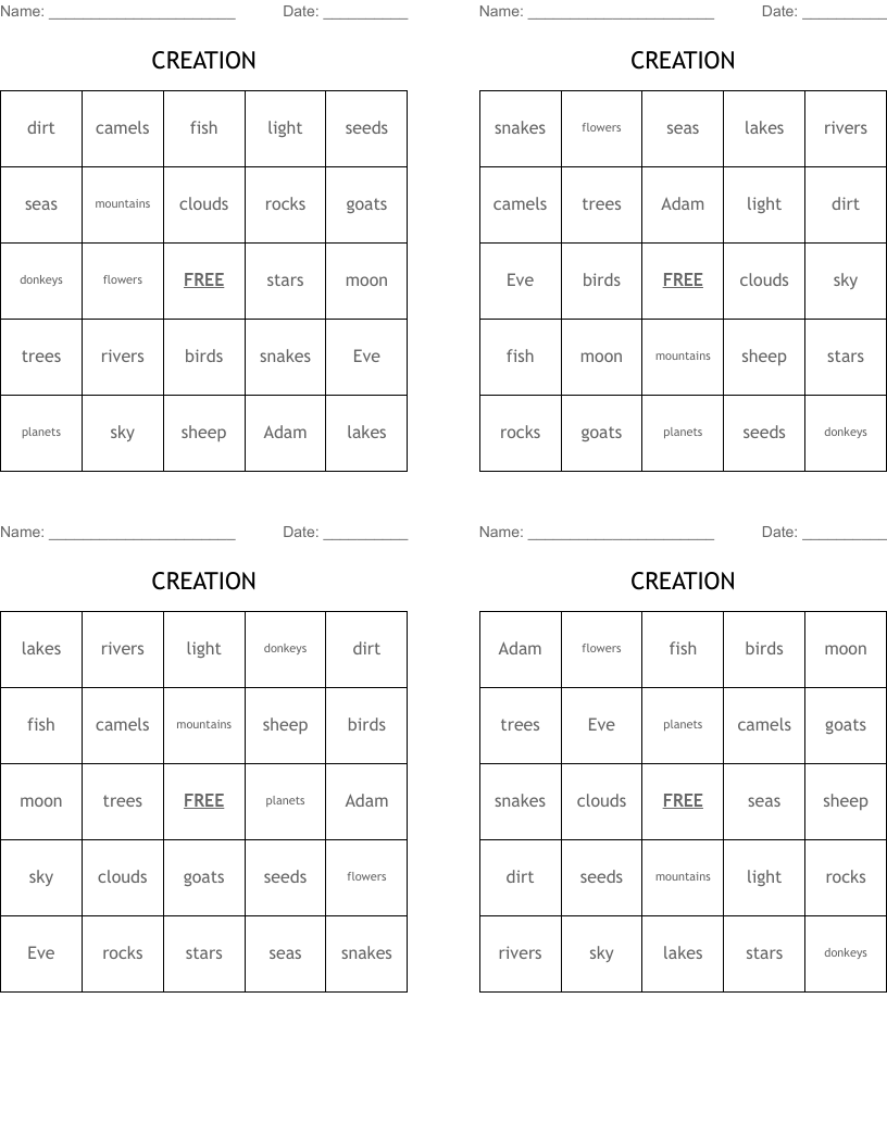 CREATION Bingo Cards