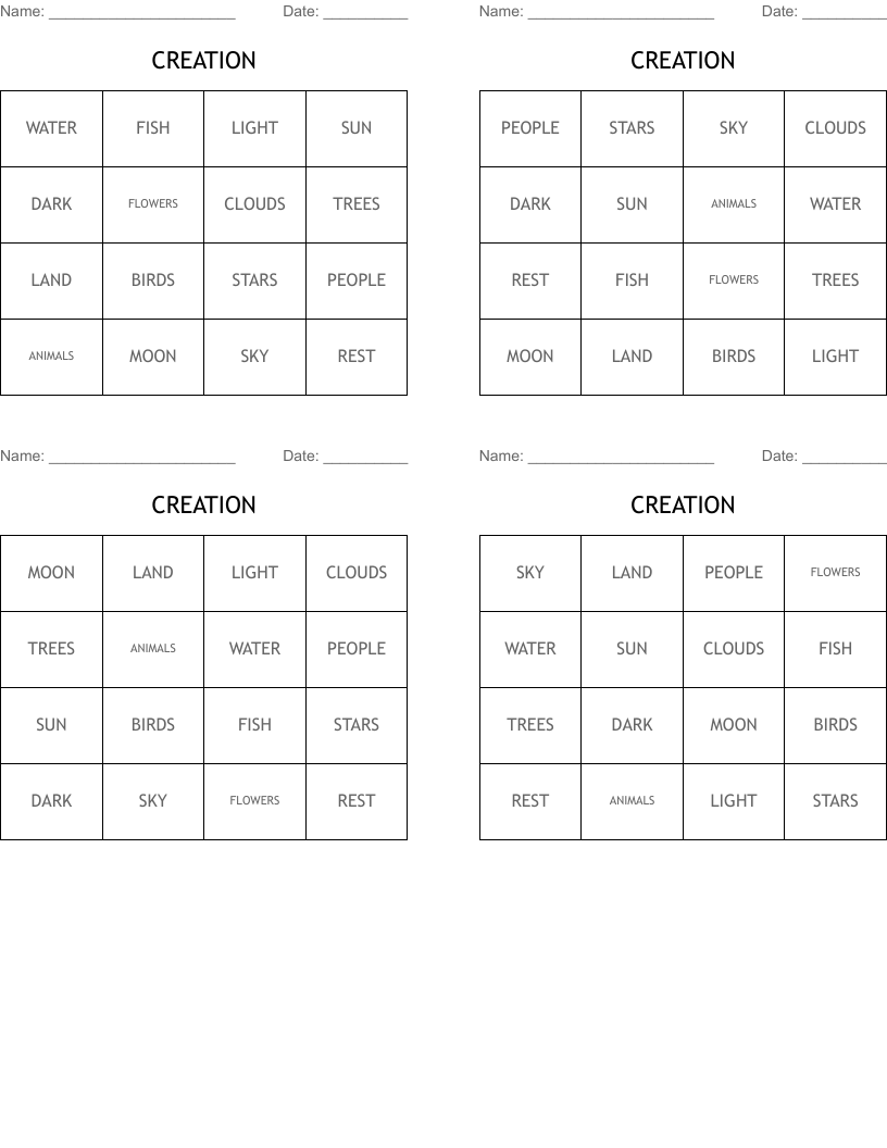 CREATION Bingo Cards