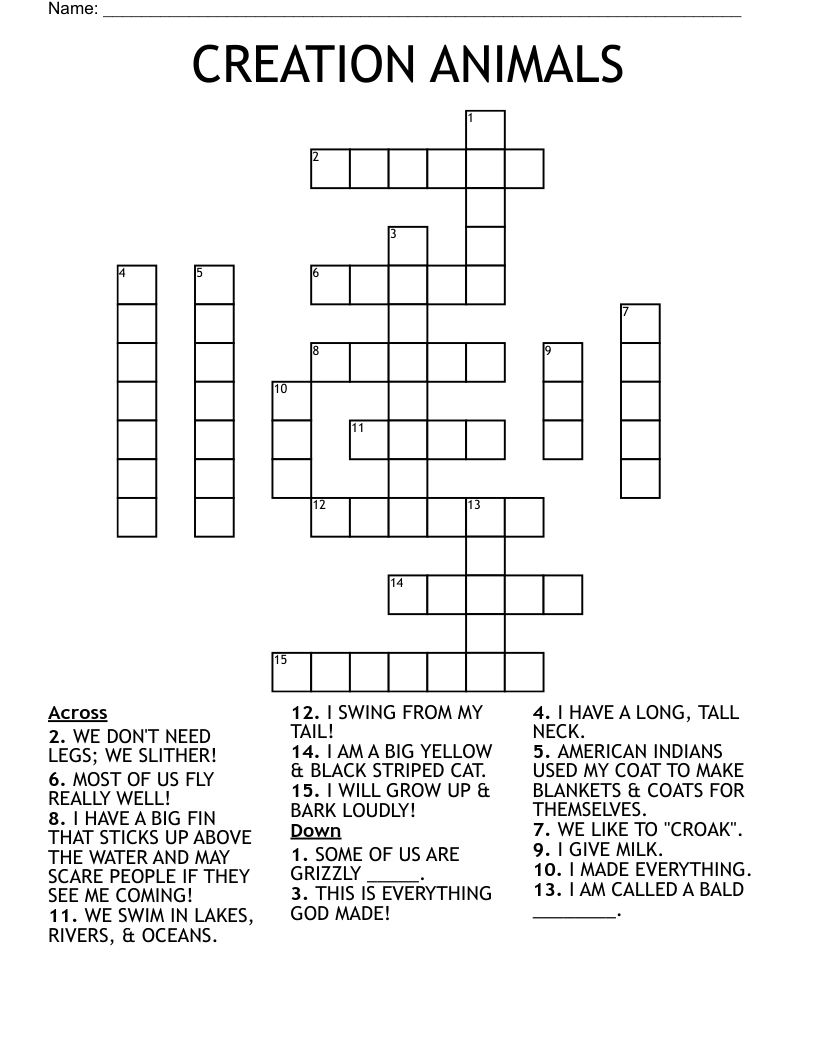 CREATION ANIMALS Crossword