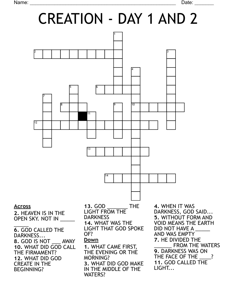 CREATION - DAY 1 AND 2 Crossword