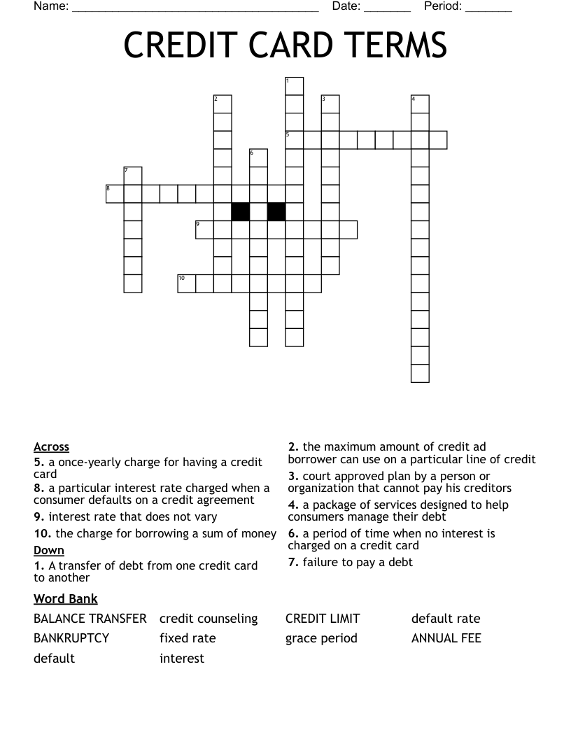 CREDIT CARD TERMS Crossword