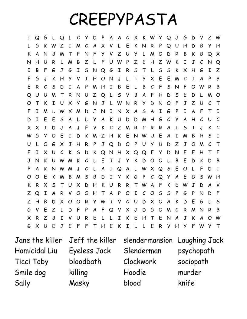 CREEPYPASTA Word Search