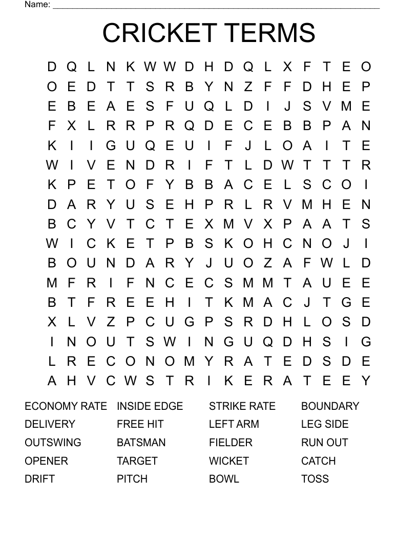 CRICKET TERMS  Word Search