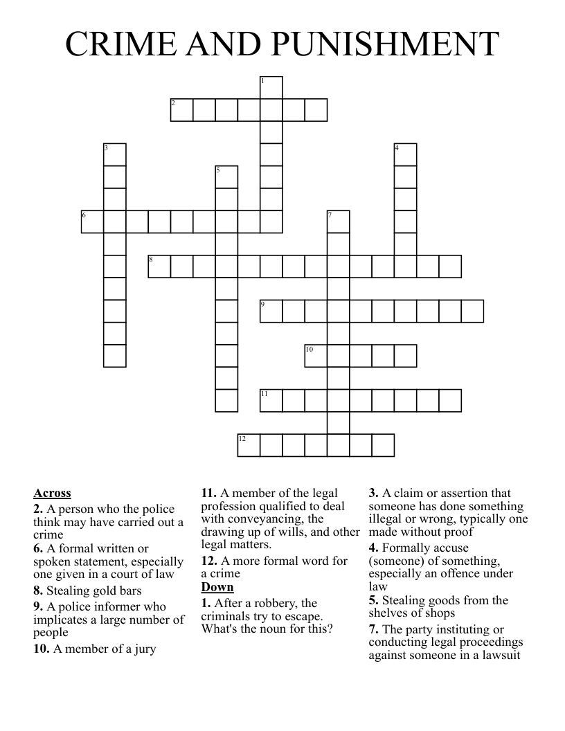 CRIME AND PUNISHMENT Crossword