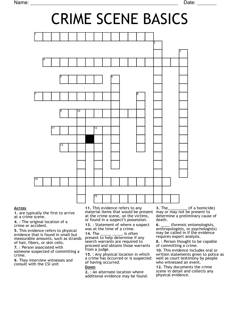 CRIME SCENE BASICS Crossword