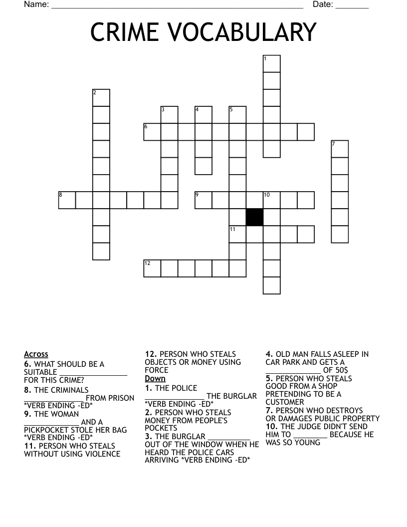 CRIME VOCABULARY Crossword
