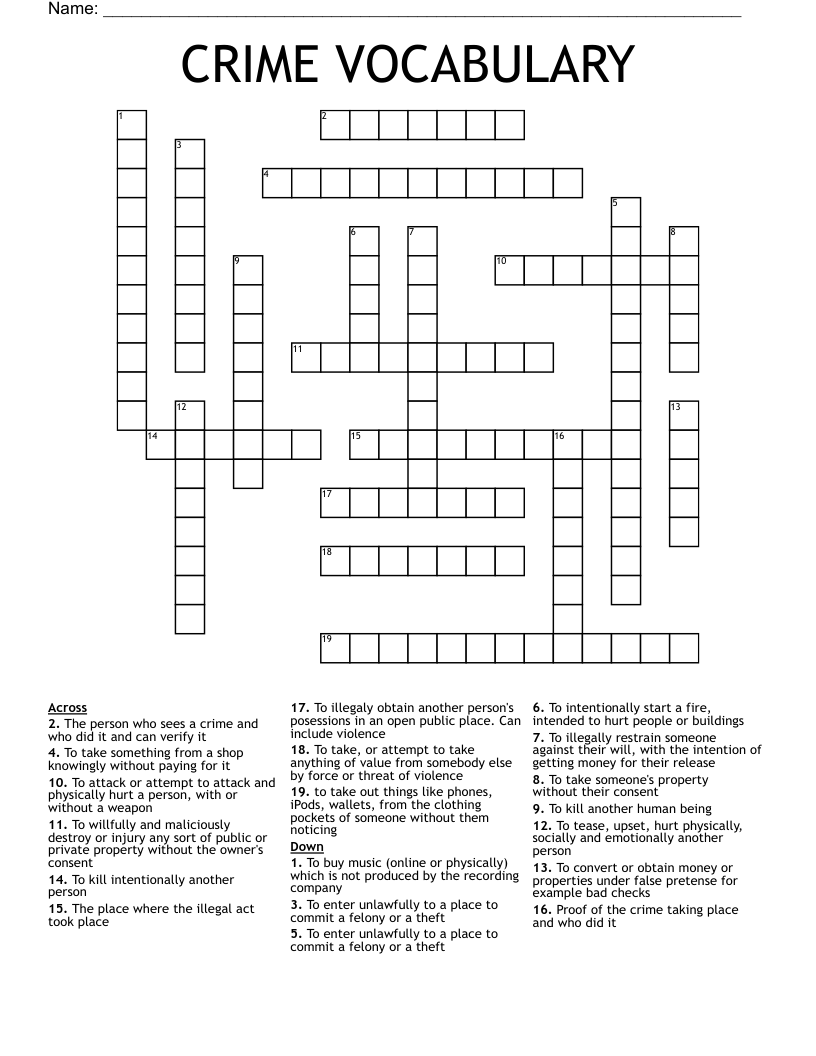 CRIME VOCABULARY Crossword