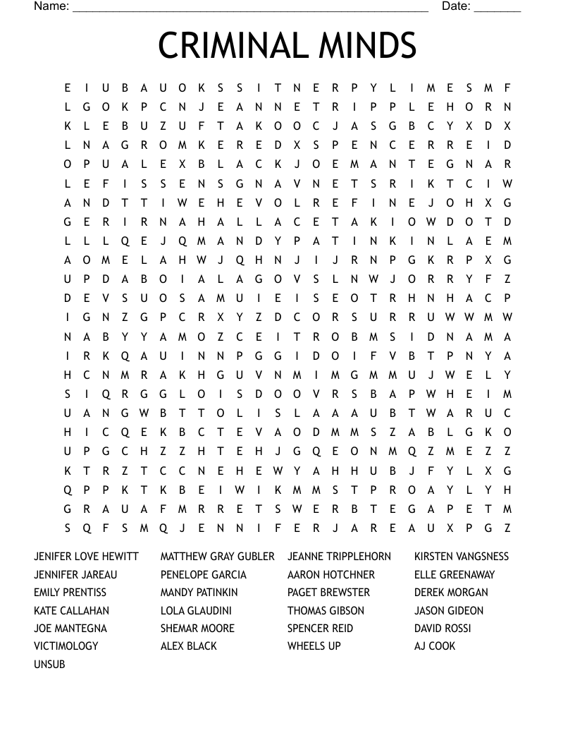 CRIMINAL MINDS Word Search