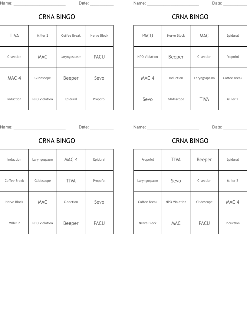 CRNA BINGO