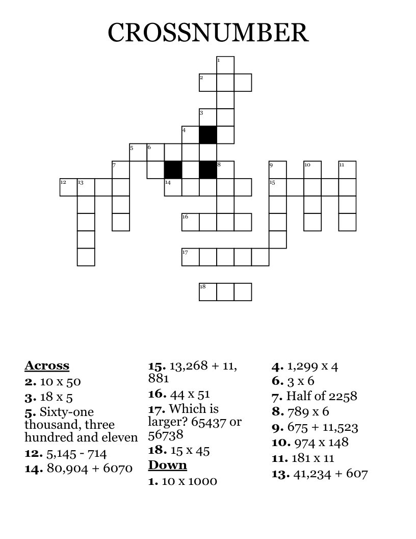 CROSSNUMBER Crossword