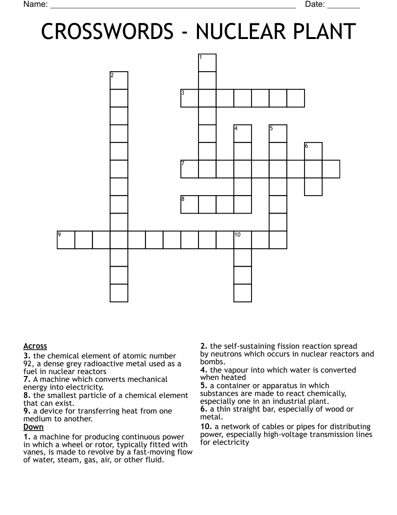 CROSSWORDS - NUCLEAR PLANT
