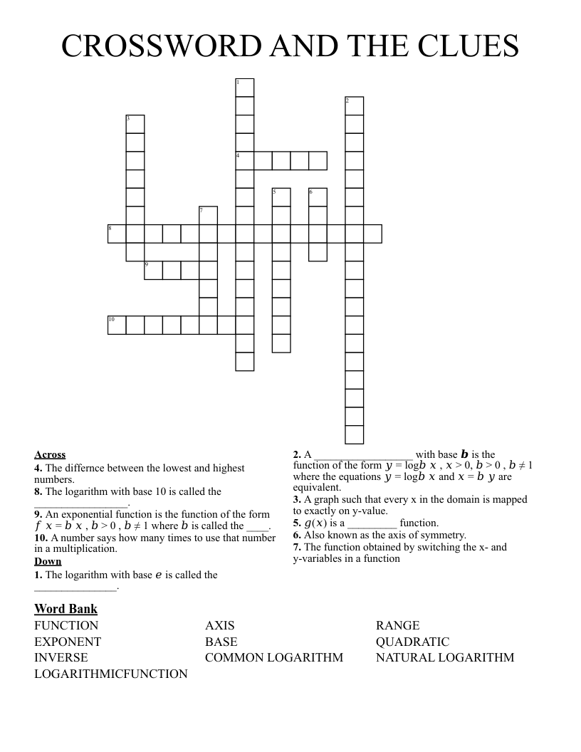 CROSSWORD AND THE CLUES