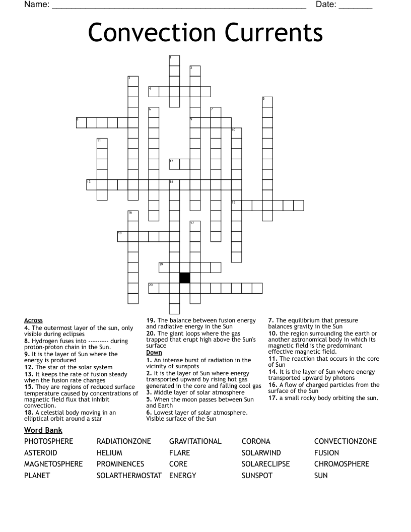Convection Currents Crossword