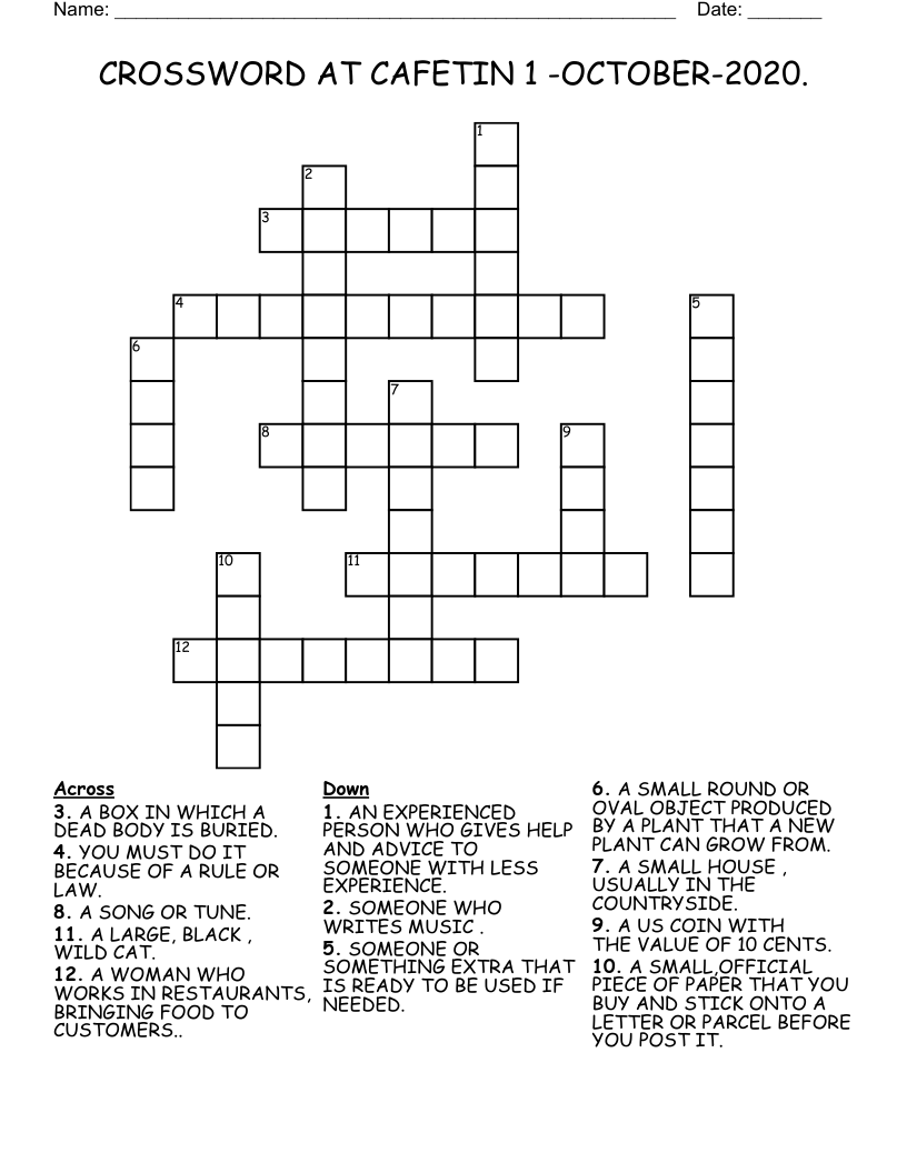 CROSSWORD AT CAFETIN  1 -OCTOBER-2020.