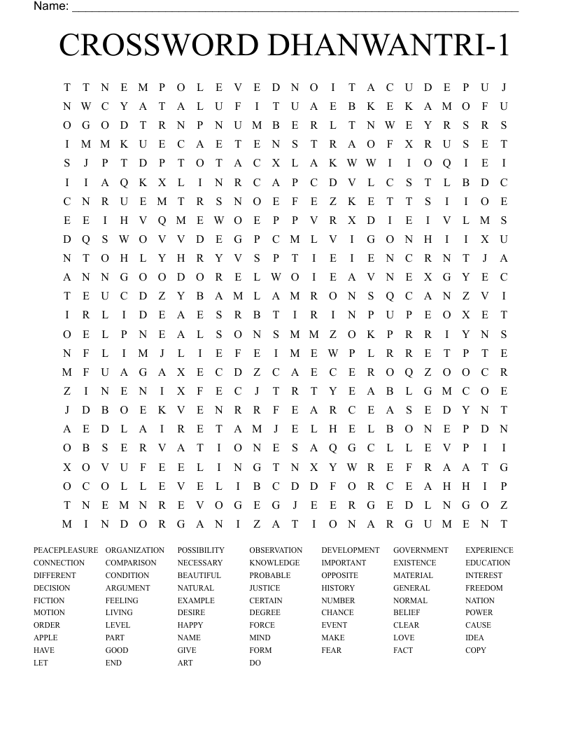 CROSSWORD DHANWANTRI-1 Word Search