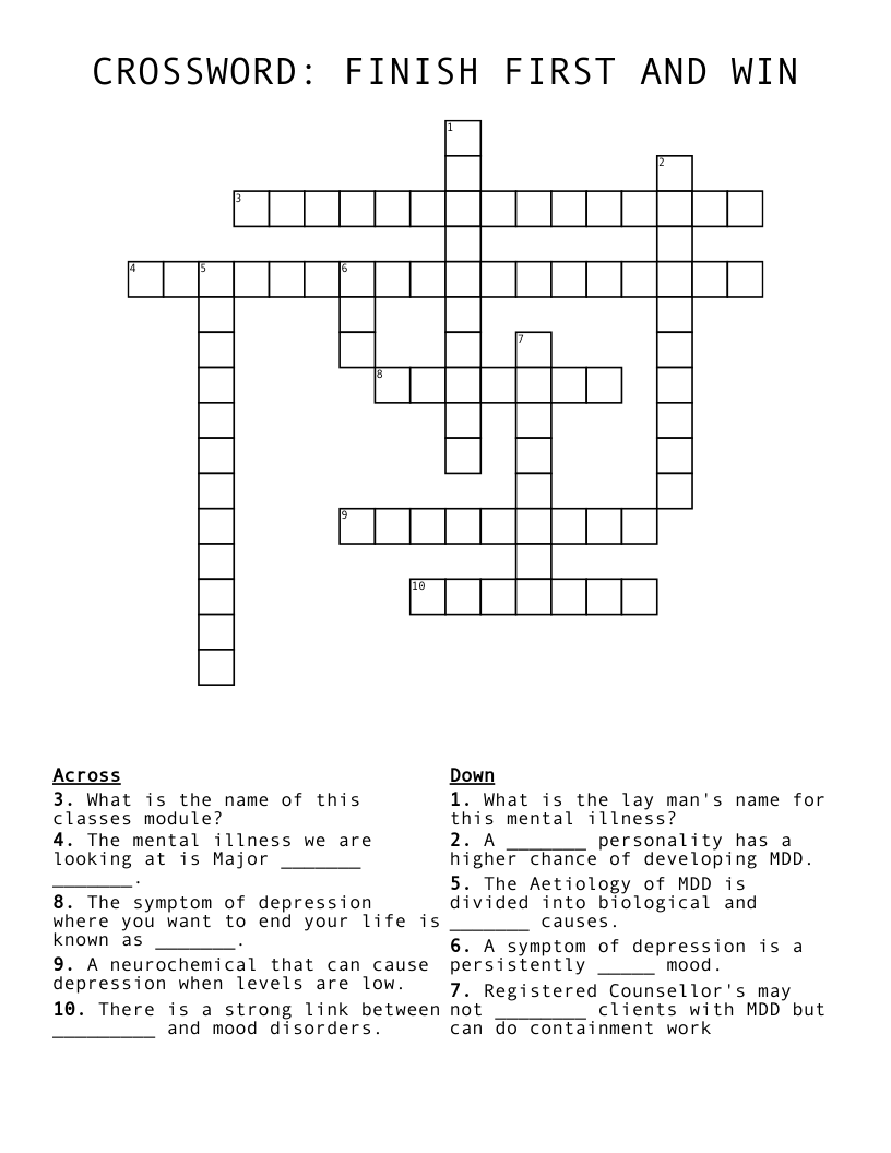 CROSSWORD: FINISH FIRST AND WIN