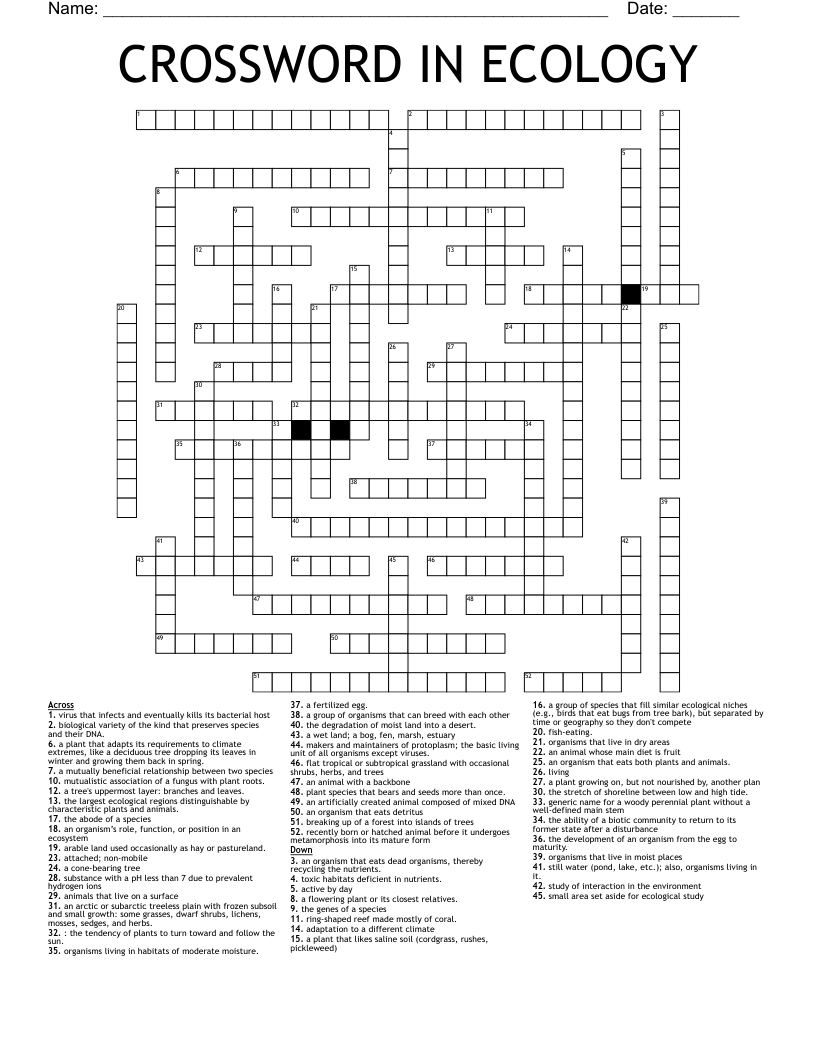 CROSSWORD IN ECOLOGY