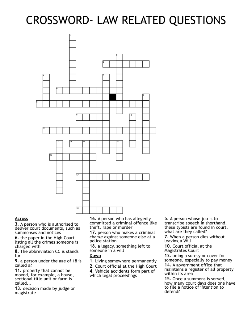 CROSSWORD- LAW RELATED QUESTIONS