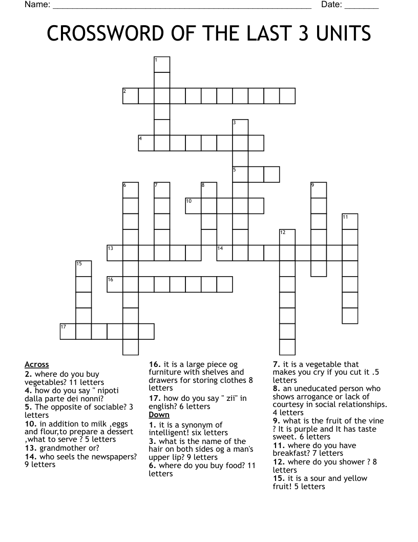 CROSSWORD OF THE LAST 3 UNITS 