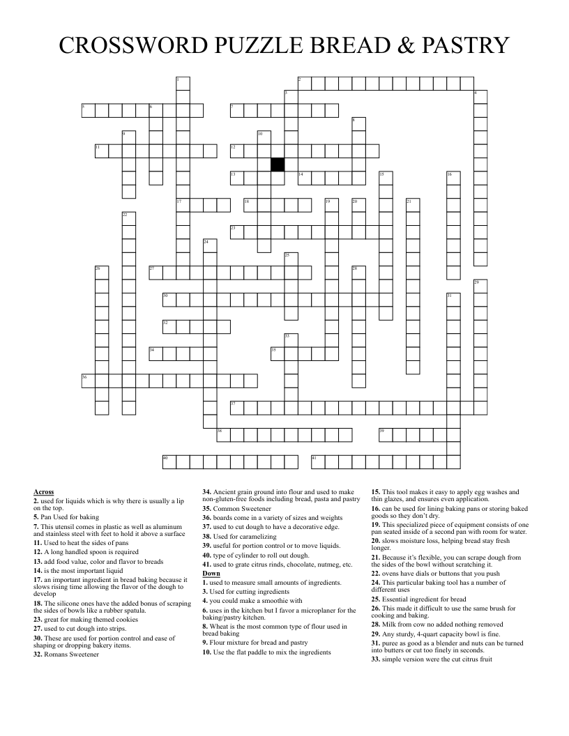 CROSSWORD PUZZLE BREAD & PASTRY