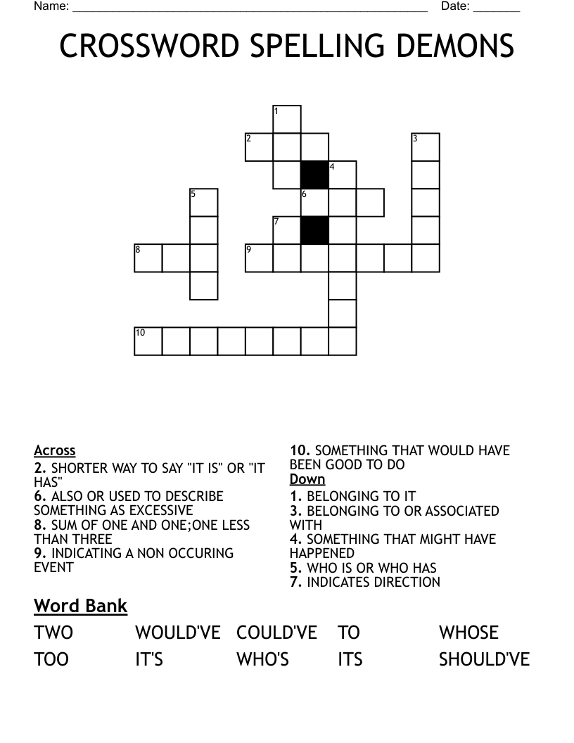 CROSSWORD SPELLING DEMONS