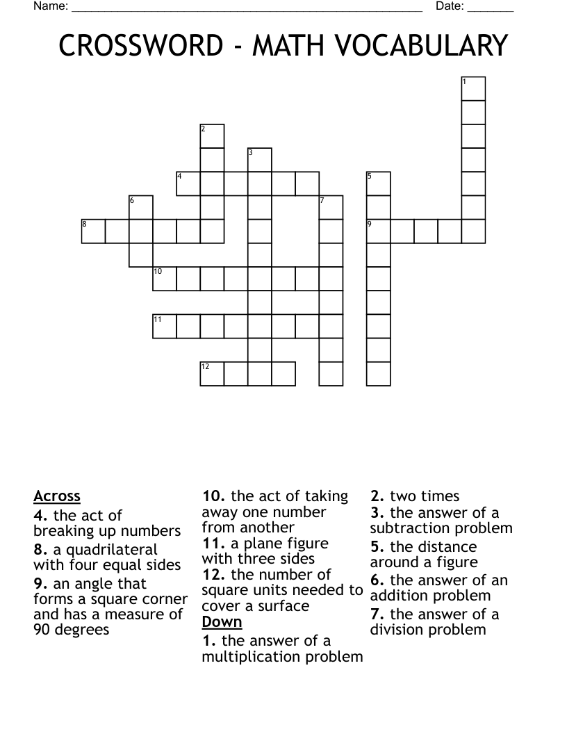 CROSSWORD - MATH VOCABULARY