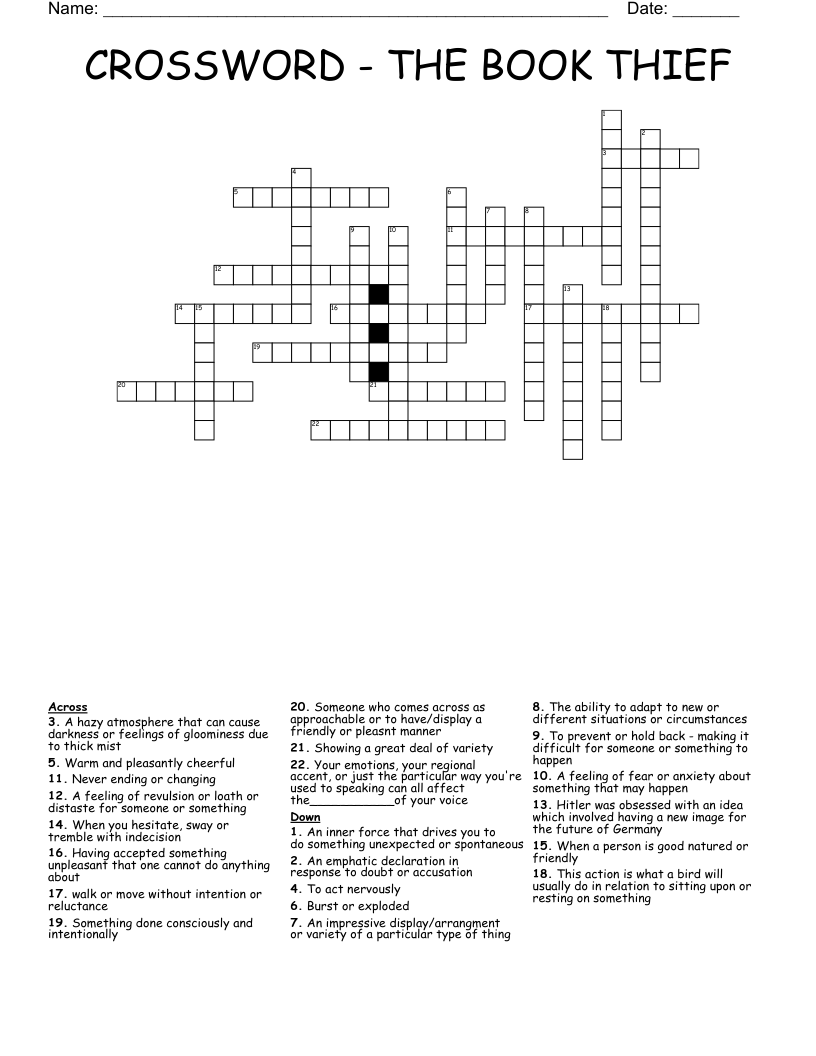 CROSSWORD - THE BOOK THIEF