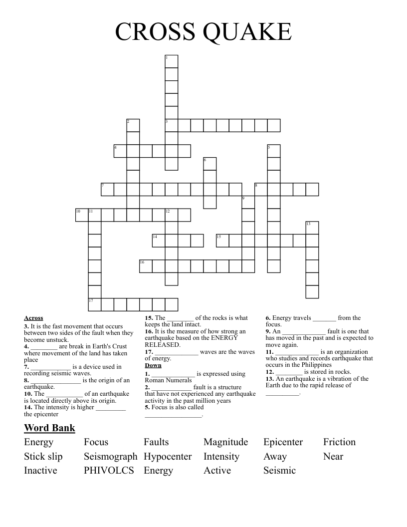 CROSS QUAKE Crossword
