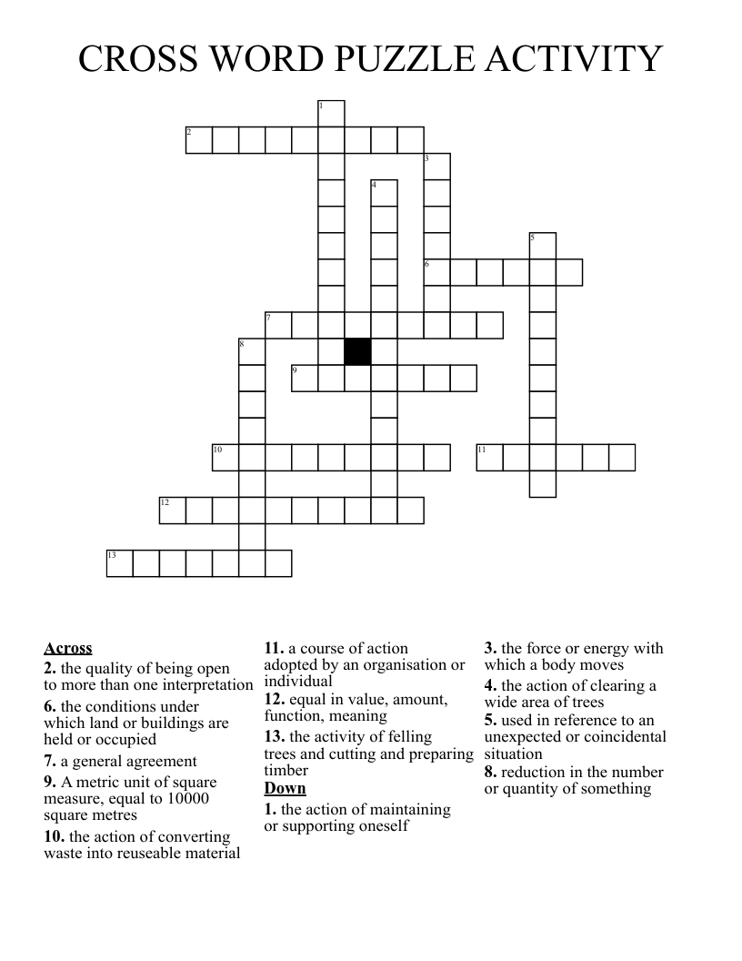 CROSS WORD PUZZLE ACTIVITY