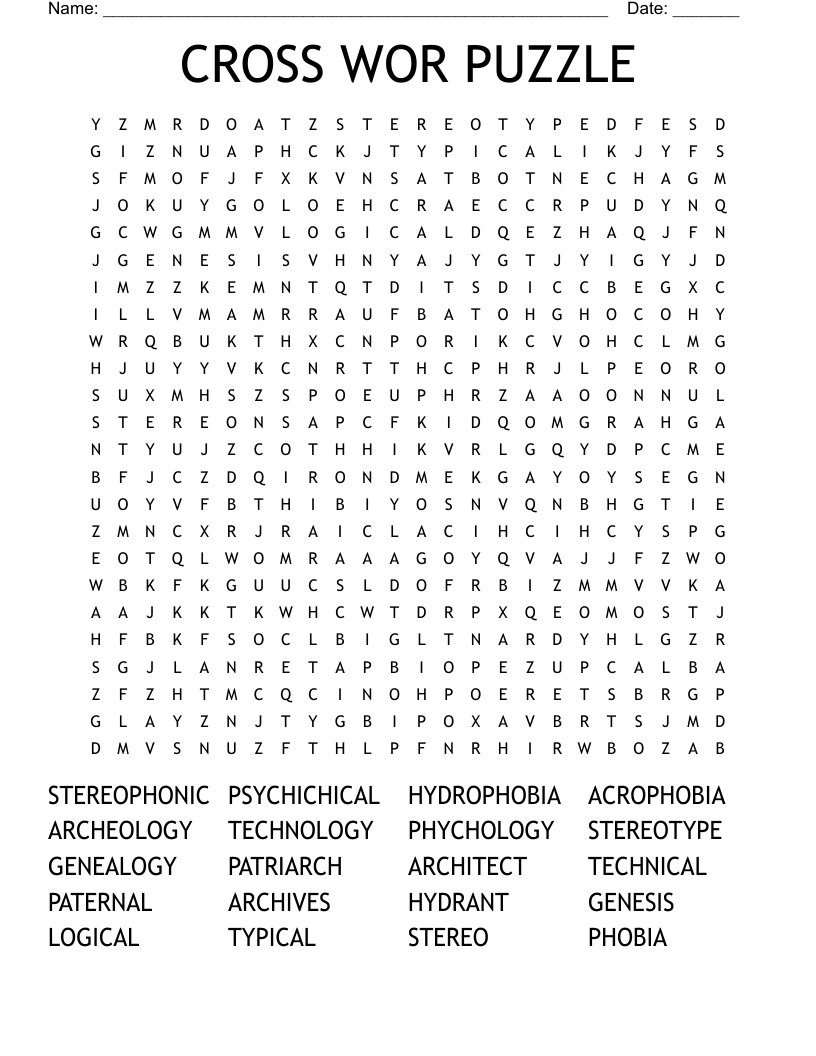 CROSS WOR PUZZLE Word Search