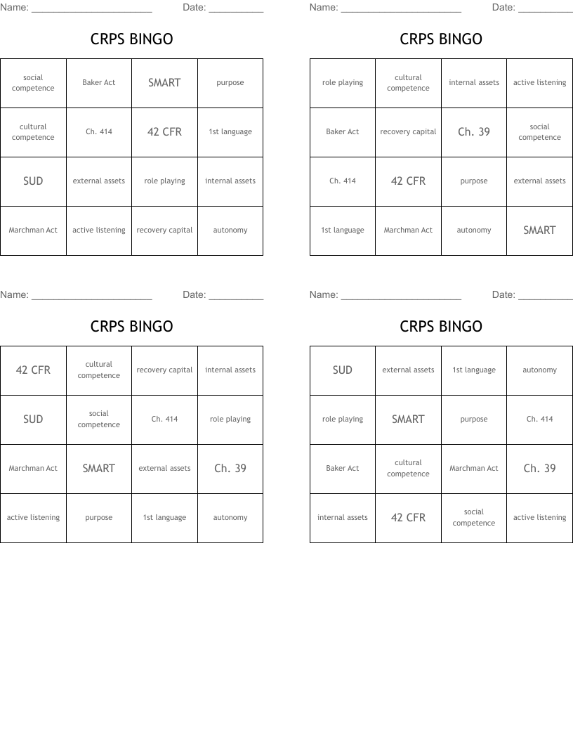 CRPS BINGO