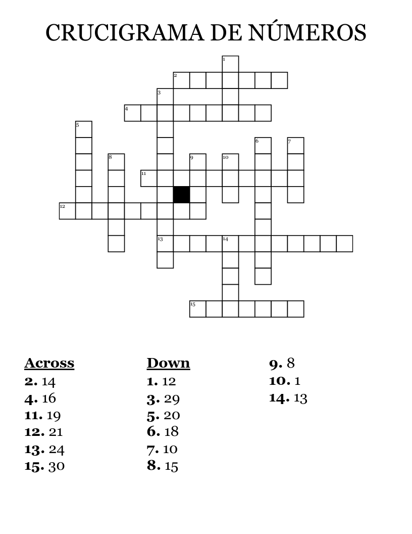 CRUCIGRAMA DE NÚMEROS  Crossword