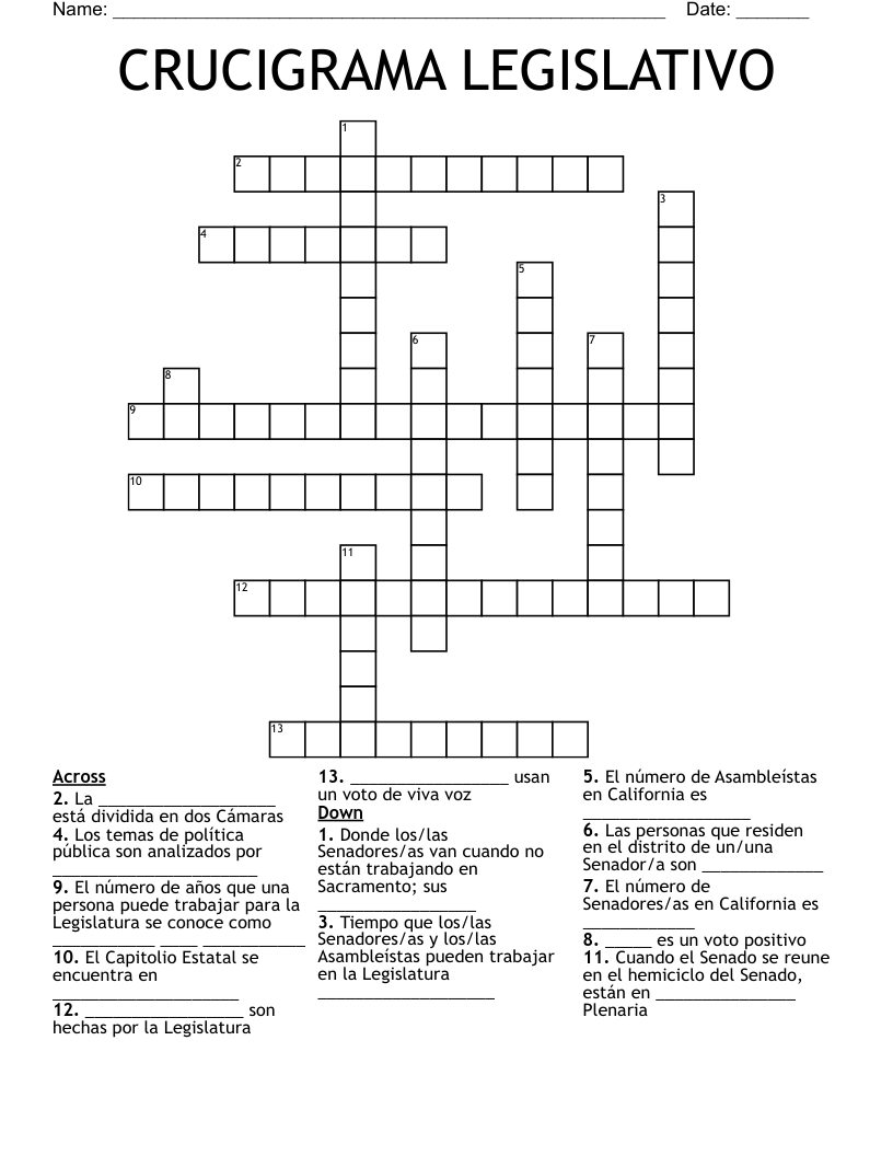 CRUCIGRAMA LEGISLATIVO Crossword