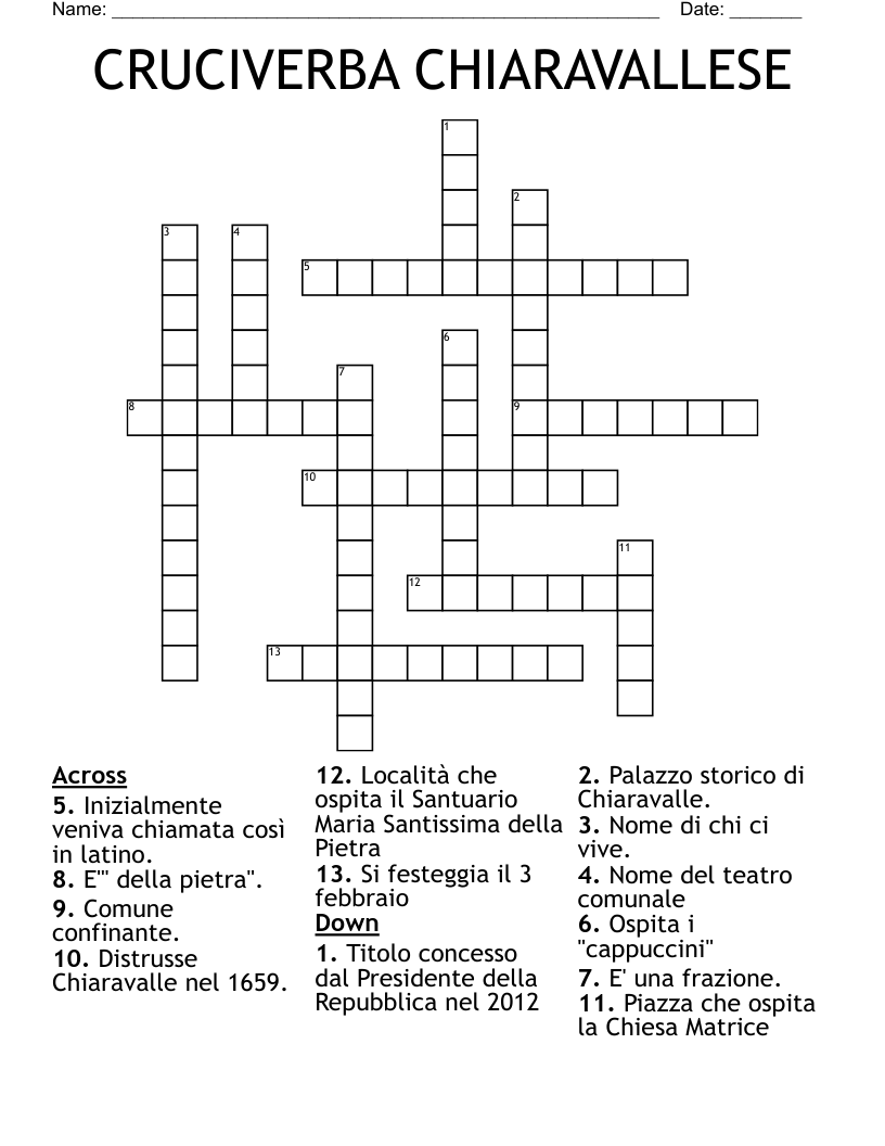 CRUCIVERBA CHIARAVALLESE Crossword