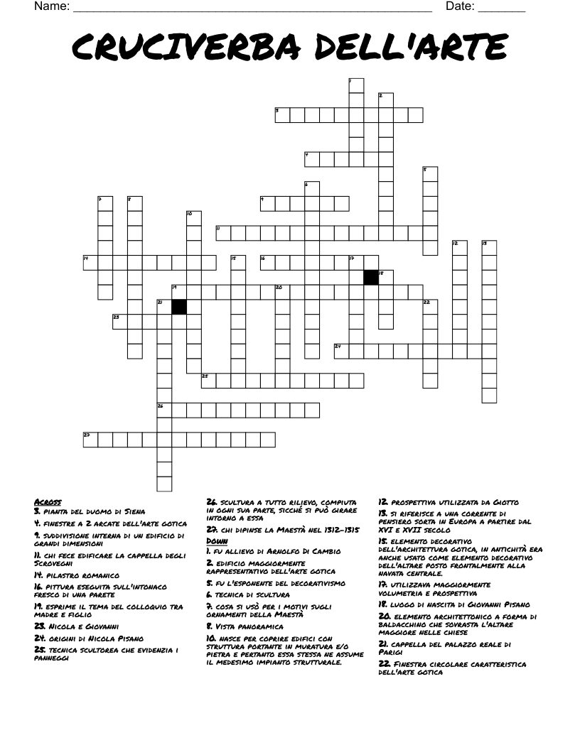 CRUCIVERBA DELL'ARTE Crossword