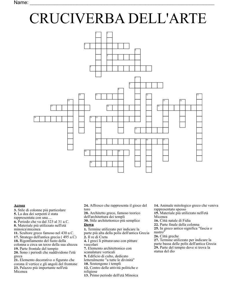 CRUCIVERBA DELL'ARTE Crossword