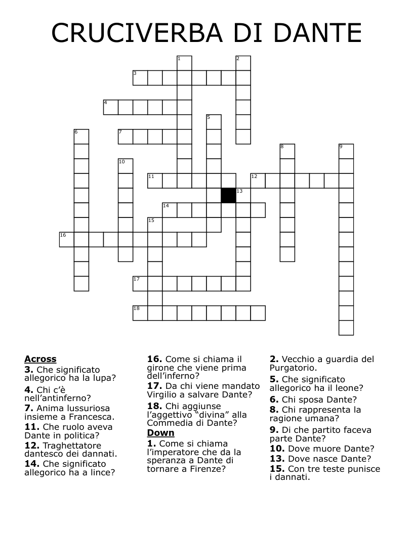 CRUCIVERBA DI DANTE Crossword