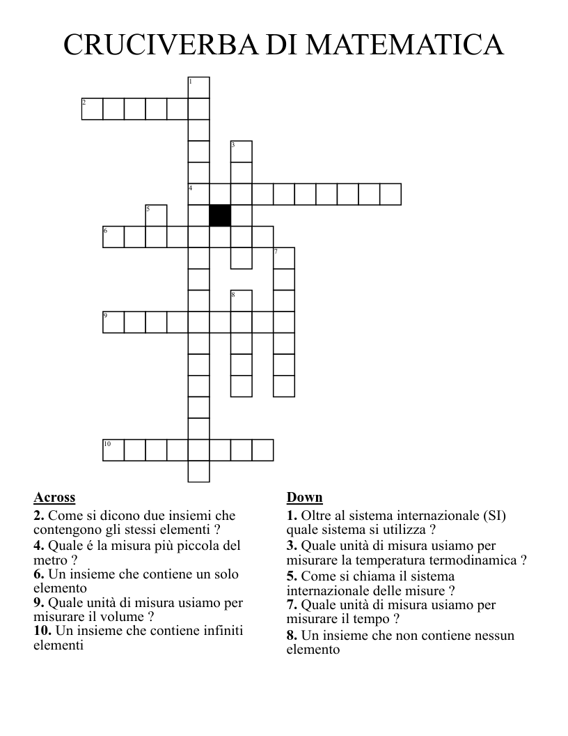 CRUCIVERBA DI MATEMATICA  Crossword