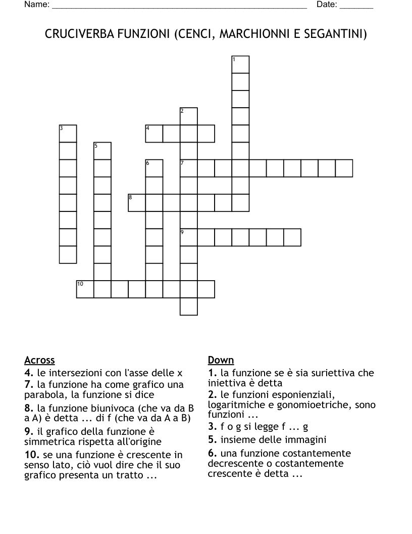 CRUCIVERBA FUNZIONI (CENCI, MARCHIONNI E SEGANTINI)  Crossword