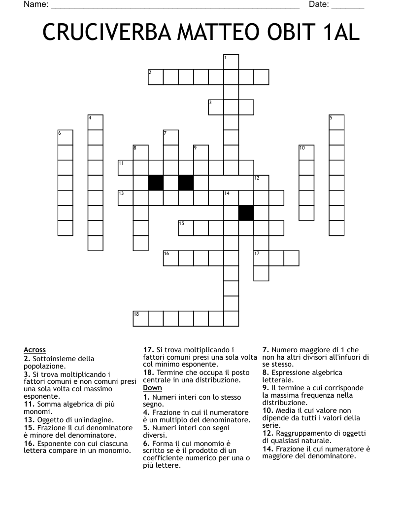 CRUCIVERBA MATTEO OBIT 1AL Crossword