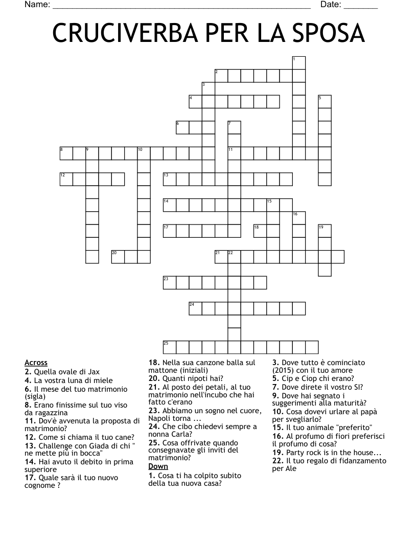 CRUCIVERBA PER LA SPOSA  Crossword